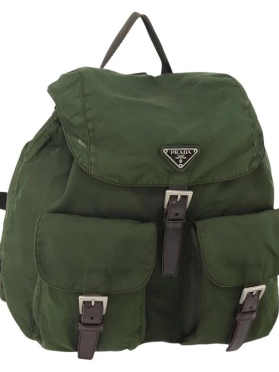 PRADA Backpack Nylon Khaki Silver Auth ARZ774 main image 12